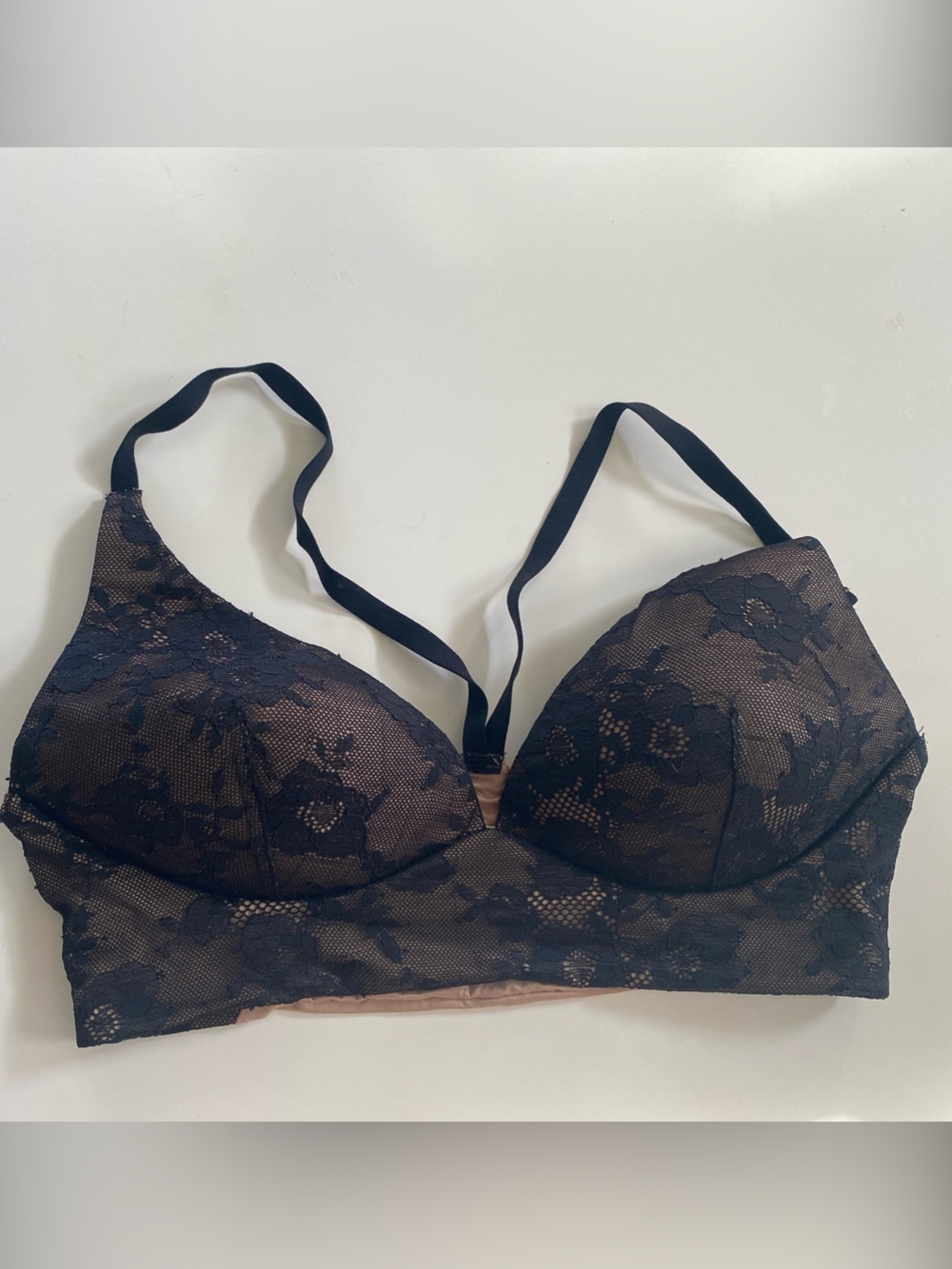 Victoria's Secret Black Lace Bra with Nude Underlay